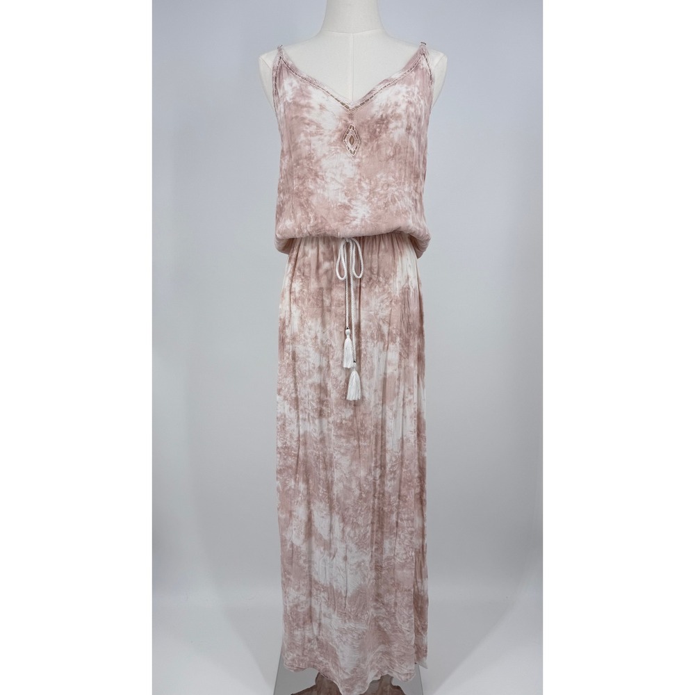 Tiare Hawaii Maxi Dress Womens OS Pink Tie Dye Crochet Tassel Boho Beach - Picture 2 of 13